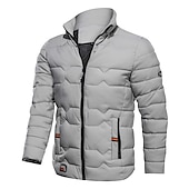 billiga Herrdunjackor och -parkas-Herr Vinterkappa Vinterjacka Pufferjacka Dragkedja Ficka Polyester Ficka Kontor &amp; Karriär Datum Ledigt / vardag Normal Mode Ledigt Vindtät Håller värmen Vinter Slät Svart Marinblå Grå Pufferjacka