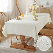 abordables Manteles-Mantel rectangular, mantel impermeable, resistente a las manchas, tela sin arrugas, lavable, cubierta de mesa de lino y algodón para comedor, fiesta, decoración navideña