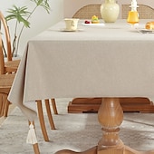 abordables Manteles-Mantel rectangular, mantel impermeable, resistente a las manchas, tela sin arrugas, lavable, cubierta de mesa de lino y algodón para comedor, fiesta, decoración navideña