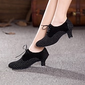 cheap Latin Shoes-Women&#039;s Suede Lace-Up Low Heel Dance Shoes – Elegant Retro Style for Ballroom or Casual Occasions