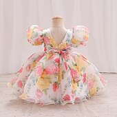 abordables Robes de fête-Tout-petit Fille Robe de Soirée Graphique Manche Courte Mariage Mignon Polyester Mi-long Été 3-7 Ans Multicouleur Rouge Vert