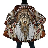 levne pánská fleecová bunda-Pánské Zimní kabát Fleecová bunda Kabát Sporty a outdoor Denní nošení Zahřívací Prodyšné Zip Kapsy Podzim zima Vlk Bandana Print Šik ven Etnický styl Mikina Dlouhé Běžný Černá Fialová Oranžová Hněd