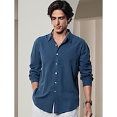 cheap Luxury Linen Shirts-10% Linen Button-Down Men&#039;s Shirt Linen Shirt White Pink Navy Blue Long Sleeve Solid Color Collar Spring &amp; Summer Casual Daily Clothing Apparel