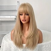 tanie Peruki syntetyczne modne-długa prosta blond peruka z imprezową peruką syntetyczną lolita odgrywanie ról damskie peruki na przyjęcie bożonarodzeniowe z naturalnego włókna o wysokiej rozdzielczości