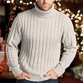 abordables suéter de los hombres-suéteres navideños suéter de cuello alto para hombre jersey de punto acanalado liso mantener abrigado moderno contemporáneo navidad uso diario ropa otoño invierno negro blanco s m l