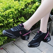 ieftine Adidași de Dans-adidași de dans pentru femei de culoare neagră, cu accente roz, talpă despicată și talpă cu pernă de aer - cei mai buni pentru zumba și hip-hop