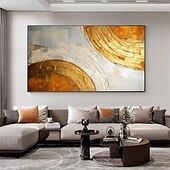お買い得  抽象画-手作り油絵キャンバス壁アートの装飾オリジナルスキーゴールドテクスチャ家の装飾用ストレッチフレーム付き/内枠絵画なし