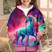 abordables Dessins animés 3D de fille-Fille 3D Licorne Sweat à capuche Manteau Pardessus manche longue 3D effet Automne Hiver Actif Mode Le style mignon Enfants 3-12 ans Extérieur Casual du quotidien Standard