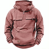 economico felpe con cappuccio da uomo di base-Per uomo Felpa con cappuccio Felpa con cappuccio e cerniera a un quarto Felpa con cappuccio tattica Compatto Rosso bordeaux Nero Vino Verde militare Blu marino Con cappuccio Liscio Compatto Sportivo