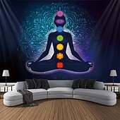 お買い得  ブラックライトタペストリー-ブラックライトタペストリー UV反応性、暗闇で光る、光るパーティー、ネオン、ボヘミアン、瞑想、サイケデリック、仏陀、チャクラ、トリッピー、ミスティ、吊り下げタペストリー、壁アート、リビングルーム、寝室用壁画