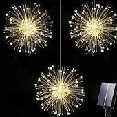 olcso Tájvilágítás-1db napelemes tűzijáték napelem 3db függesztve 270 led-es csillagrobbanó lámpák rézhuzal kültéri vízálló lámpák 8 világítási mód tündéri díszfüzér lámpák teraszhoz esernyőhöz, ereszhez, kerthez