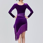 זול שמלות אימון-ריקוד לטיני שמלה פרנזים צבע טהור שחבור בגדי ריקוד נשים הצגה הדרכה שרוול ארוך גבוה Peluche