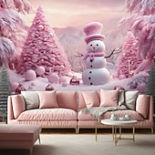billige hengende juleteppe-juledekorasjoner snømann snøfnugg hengende billedvev veggkunst xmas stor billedvev veggmaleri dekor fotografi bakteppe teppe gardin hjem soverom stue dekorasjon