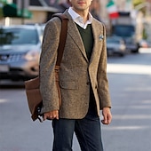  giacca blazer in tweed a spina di pesce da uomo vintage taglie forti vestibilità regolare monopetto due bottoni verde cachi