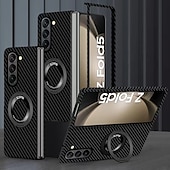 Недорогие Чехлы для Samsung-Чехол для телефона для Samsung Galaxy Z Fold 6 Z Fold 5 Z Fold 4 Z Fold 3 Z Fold 2 Книжка с подставкой Полноразмерная защитная установка Беспроводная зарядка Углеродное волокно