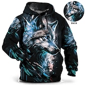 abordables Sudaderas con capucha para hombre-Hombre Animal Lobo Sudadera Sudaderas Sudadera Manga Larga Sudadera con capucha Con Capucha Diario Impresión 3D Festivos Noche Ropa de calle Rojo Azul Piscina Estampado Primavera &amp; Otoño Diseñador