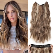 cheap Clip in Extensions-Hair Extensions 20 Inch Long Wavy Blonde Hair Extensions with Invisible Wire Adjustable Size 4 Secure Clips in Hair Extensions for Women
