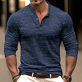cheap Casual Henley Tee-Men&#039;s Button T Shirt T Shirt Henley Shirt Tee Top Long Sleeve Henley Spring &amp;  Fall Waves Fashion Designer Basic Vacation Street Going out Wine Black Blue Top Tee for Men