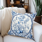 abordables style floral &amp; végétal-Taie d&#039;oreiller double face à fleurs sarcelle, taie d&#039;oreiller carrée décorative douce, pour chambre à coucher, salon, canapé, chaise, 1 pièce