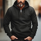 abordables sudaderas basicas hombre-Hombre Sudadera Sudadera con capucha y cremallera de un cuarto Negro Verde Ejército Azul Marino Marrón Con Capucha Plano Bolsillo Deporte Diario Festivos Poliéster Ropa de calle Fresco Casual