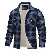 preiswerte Herrenjacken &amp; Herrenmäntel-Herren Trucker Jacke Hemdjacke Freizeitjacke Shacket Outdoor Freizeitskleidung Warm Herbst Winter Plaid Modisch Strassenmode Kargen Standard Schwarz Wein Blau Orange Grün Jacken