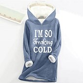 abordables Humour et Citations Tops-Sweat à capuche pour femme, pull sherpa, lettre, décontracté, sport, imprimé, chaud, duveteux, confortable, sweat à capuche, haut à manches longues, micro-élastique, automne&amp;amp;tissu doux et