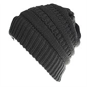 baratos Chapéus-feminino quente e elegante com este gorro de inverno com rabo de cavalo e coque alto térmico sem aba