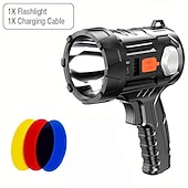 baratos Luzes de trabalho-Holofote portátil de 1 unidade, luz de flash forte, tocha doméstica led poderosa, lanterna de pesca à prova d&#039;água ao ar livre, holofote recarregável usb com filtro de lente de 3 cores vermelho azul