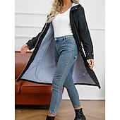 economico giacca con cappuccio-Per donna Trench Esterno Strada Giornaliero Autunno Inverno Lungo Cappotto Standard Anti-pioggia Tenere al caldo Traspirante Moda Moderno Informale Giacca Manica lunga Liscio A cordoncino Con tasche