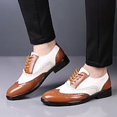 cheap Formal-Men&#039;s Black and White Brogue Oxford Shoes with Wingtip Design, Perforated Detailing for Formal Events and Parties Weddings