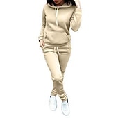cheap Women‘s Sweatsuits-Women&#039;s Warm Sports Hoodie Tracksuit Pants Sets Joggers Pants Trousers Long Sleeve Hooded Solid Color Drawstring Outdoor Casual Black Pink Wine Fall &amp; Winter Regular Fit
