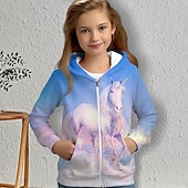 billiga Flickans 3D-tecknad film-tjej 3d häst hoodie kappa ytterkläder långärmad 3d print höst vinter aktivt mode söt polyester barn 3-12 år utomhus casual daglig normal passform