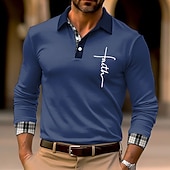 levne Pánské Vintage Polo-Pánské Víra Polokošile Golfová košile Dlouhý rukáv Polo tričko Košile s límečkem Obchodní příležitostné Pracovní oděvy Formální oblečení Festivalové oblečení Knoflíky 3D tisk Černá Bílá Fialová