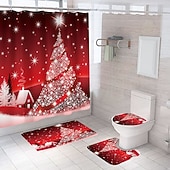 levne Christmas Bath-vánoční koupelnový sprchový závěs, vánoční ozdobný závěs s 12 háčky