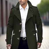 billiga Trenchcoat för män-Herr Övergångsjacka Trenchcoat Utomhus Alla årstider Polyester Vindtät jacka Ytterkläder Kläder Streetwear Slät Framficka Kavajslag Enkelknäppt