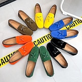 cheap Men&#039;s Slip-ons &amp; Loafers-Men&#039;s Orange and Blue Suede Driving Loafers with Tassel Detail and Non-Slip Rubber Sole - Stylish and Comfortable for Casual and Driving Wear