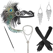 cheap Accessories and More-1920s Accessories Set for Women Flapper Accessory Great Gatsby Costume Headband Flapper Necklace 20s Gloves