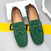 cheap Men&#039;s Slip-ons &amp; Loafers-Men&#039;s Orange and Blue Suede Driving Loafers with Tassel Detail and Non-Slip Rubber Sole - Stylish and Comfortable for Casual and Driving Wear