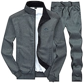 economico Tute basic-Per uomo Tuta Da Ginnastica Tuta da ginnastica Nero Blu marino Grigio scuro Grigio Colletto Mao Alfabetico Stampe astratte 2 pezzi Sportivo Giornaliero Sport Streetwear Fantastico Informale Primavera