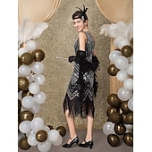 olcso Ruhák-Ordító 20-as évek 1920-as évek Térdig érő Flapper ruha Ruhák Koktélruha A nagy Gatsby Esküvői Vendég Flitter Kollázs Jelmez Női Esküvő Parti Esküvői vendég Felnőttek Hazatérő ruhák