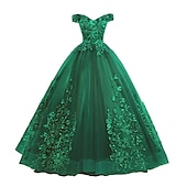 preiswerte Ballkleid-Ballkleid Quinceanera Kleider Prinzessin Kleid rot grün Kleid Quinceanera bodenlang ärmellos schulterfrei Polyester mit Applikationen Kleid zum Beeindrucken 2025