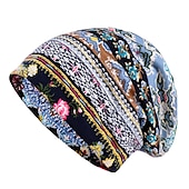 preiswerte Hüte-1 Stück Böhmen-Beanie mit weichem Blumendruck, dünner Stil, bequemer Kappenumfang 56–58 cm