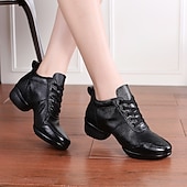 abordables Chaussures de danses latines-Femmes Chaussures de danse latine Chaussures d&#039;Entraînement de Danse Danse en Ligne Performance Intérieur Cha-Cha Chaussures de confort Semelle fendue Talon Épais Blanc nacré Lumineux Noir Noir