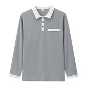 cheap Men&#039;s Classic Polo-Men&#039;s Polo Shirt Button Up Polos Casual Holiday Lapel Long Sleeve Fashion Basic Color Block Patchwork Summer Regular Fit Navy-blue Dark Grey White Burgundy Grey Polo Shirt