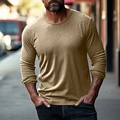 preiswerte Basic-T-Shirts-Herren T Shirt T-Shirt Langarmshirt Langarm Rundhalsausschnitt Frühling &amp; Herbst Einfach Mode Designer Basic Urlaub Straße Ausgehen Dunkel Blau Armeegrün Top T-Shirt für Herren