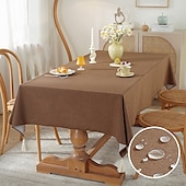 abordables Manteles-Mantel rectangular, mantel impermeable, resistente a las manchas, tela sin arrugas, lavable, cubierta de mesa de lino y algodón para comedor, fiesta, decoración navideña