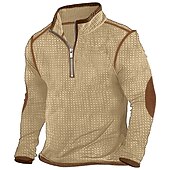 cheap Basic T shirts-Men&#039;s Waffle Tee Waffle Shirt T Shirt Zip Half Shirt Long Sleeve Half Zip Spring &amp;  Fall Color Block Vintage Designer Basic Patchwork Vacation Street Going out Black Navy Blue khaki Top Tee for Men