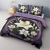abordables diseño exclusivo-Juego de funda nórdica 100% algodón, juego de edredón con estampado floral, juegos de cama con funda de edredón estampada con funda de almohada tipo sobre, decoración de habitación, funda nórdica