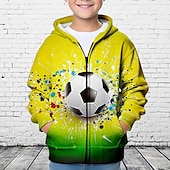 billiga Pojkens 3D Sporter &amp; Spel-Pojkar 3D Fotboll Huvtröja Kappa Ytterkläder Långärmad 3D-tryck Höst Vinter Mode Streetwear Häftig Polyester Barn 3-12 år Utomhus Ledigt Dagligen Normal