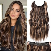 cheap Clip in Extensions-Hair Extensions 20 Inch Long Wavy Blonde Hair Extensions with Invisible Wire Adjustable Size 4 Secure Clips in Hair Extensions for Women